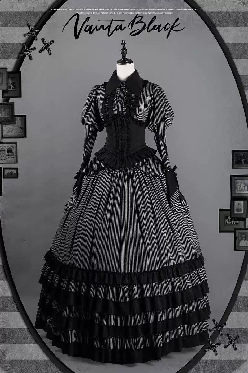 Striped Wednesday - Gothic Lolita Striped Blouse Set, Ruffled Corset 45176:838933