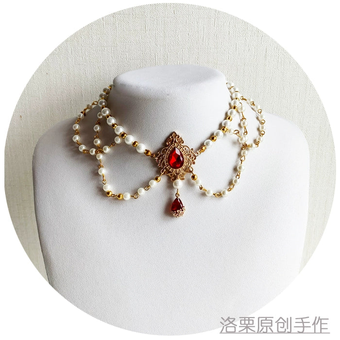 Luo Li~Wedding Lolita Necklace Multi-layer Pearl Pendant B style  