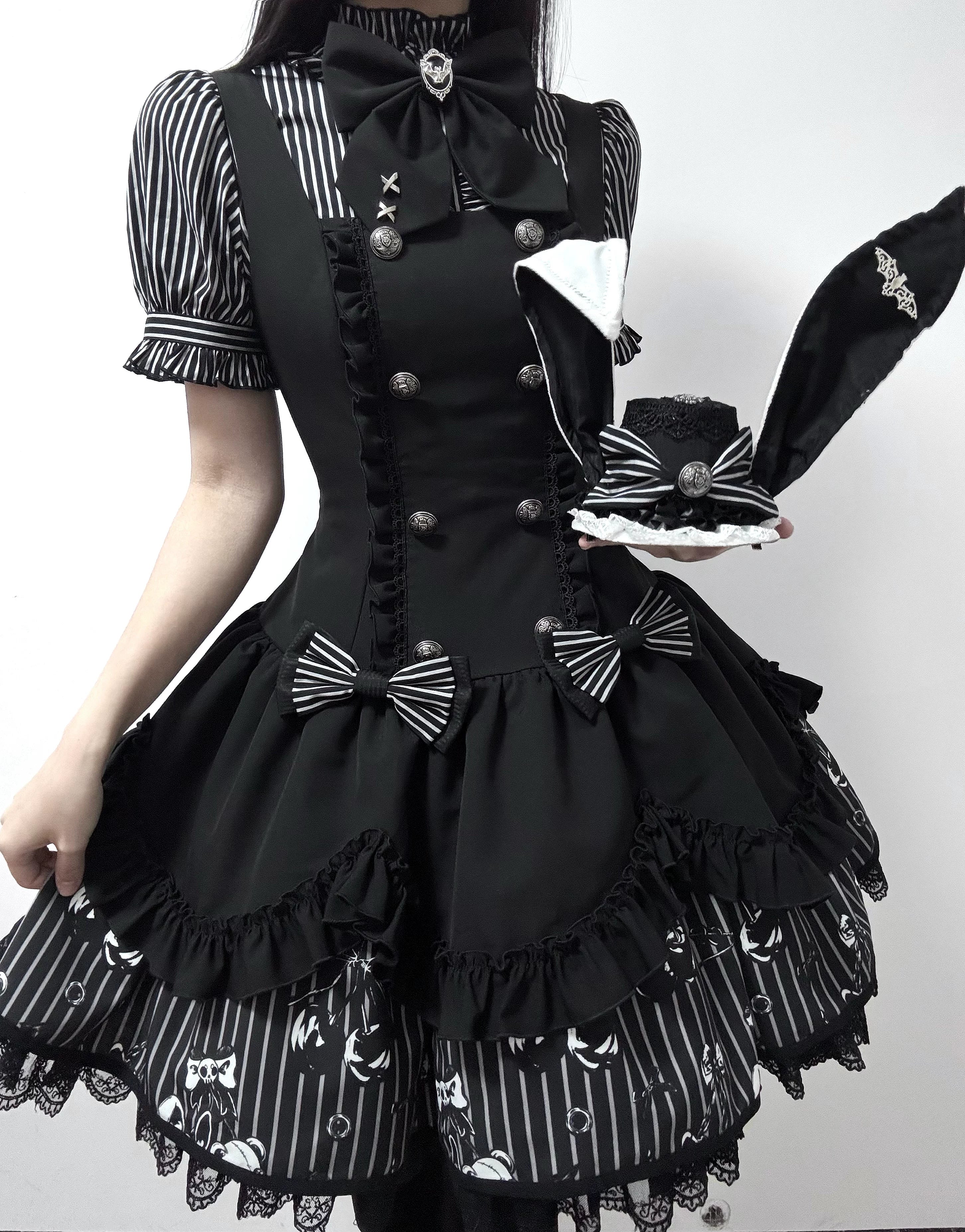 Dark Lord - Gothic Lolita Striped JSK Set, Skull Print 44837:825286
