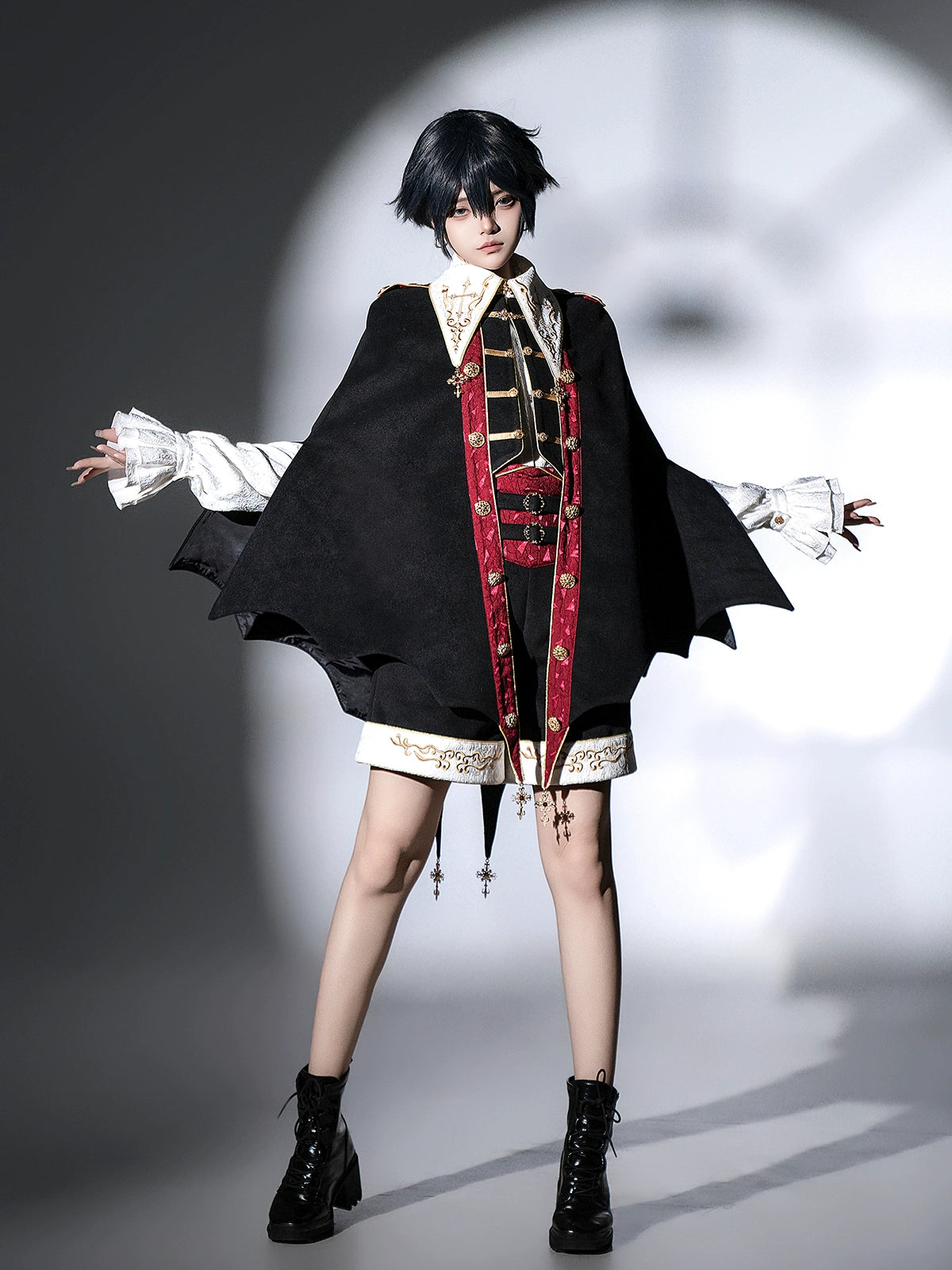 Your Princess - Vampire Youth - Ouji Lolita Bat Shaped Cape Set, Gold Embroidery & Red Accents 44054:795364