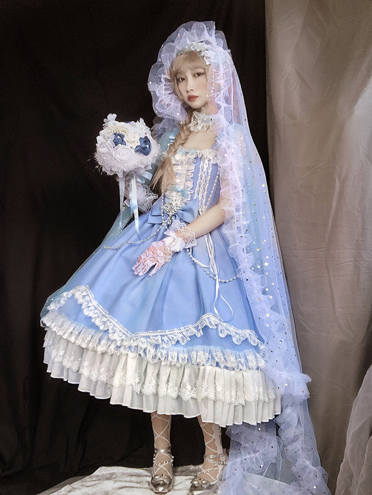 (Buyforme)Fairy Tales~Fate Quartet Bridal Lolita Gothic JSK Dress light blue L Full set