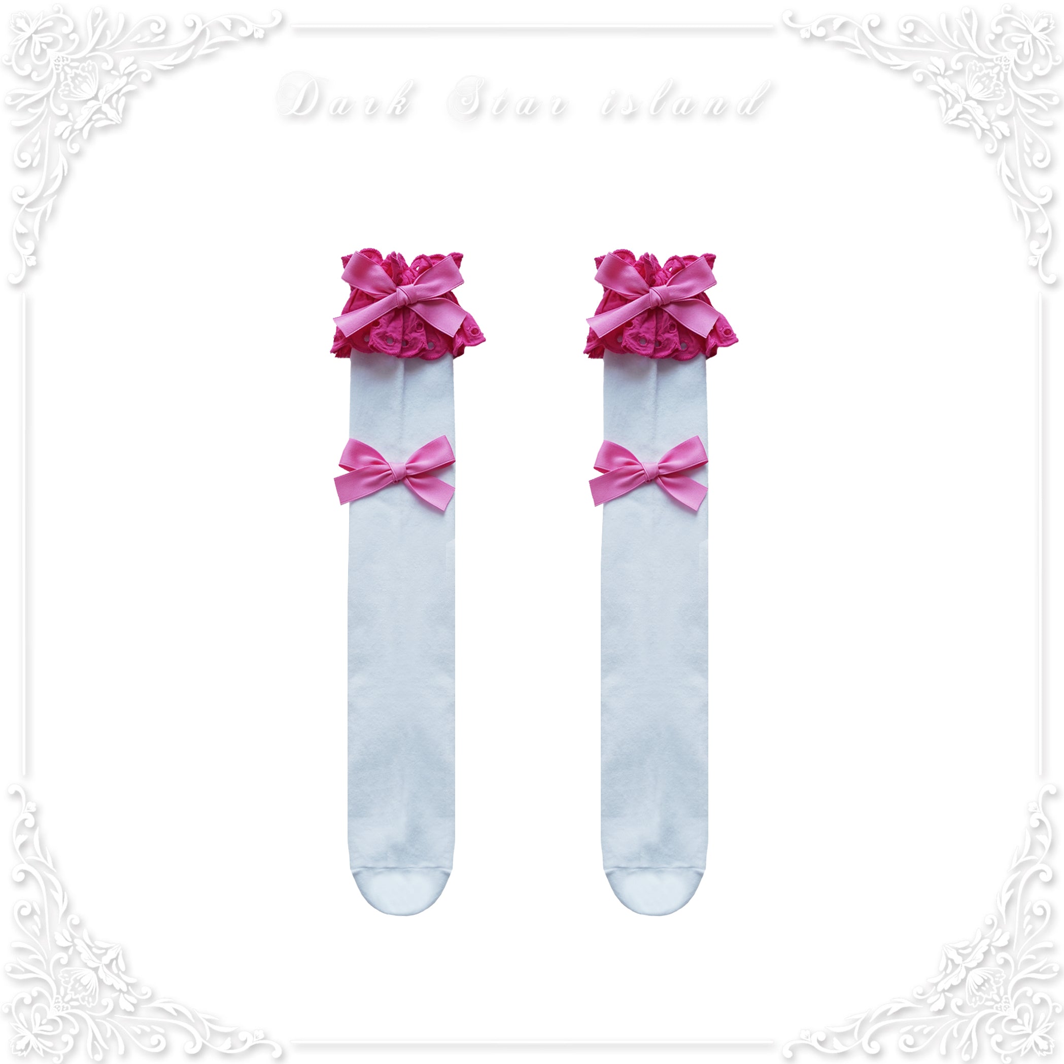 Dark Star Island - Cute Lolita Multi-Color Bow Cotton Socks rose red