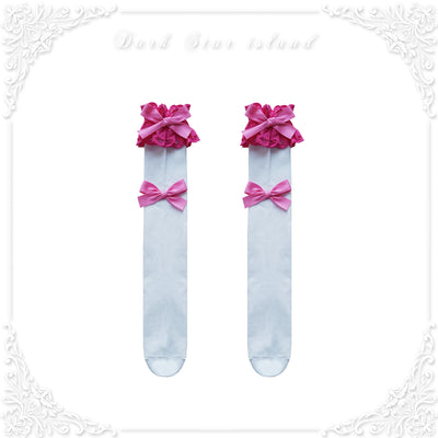 Dark Star Island~Cute Lolita Multi-Color Bow Cotton Socks rose red  
