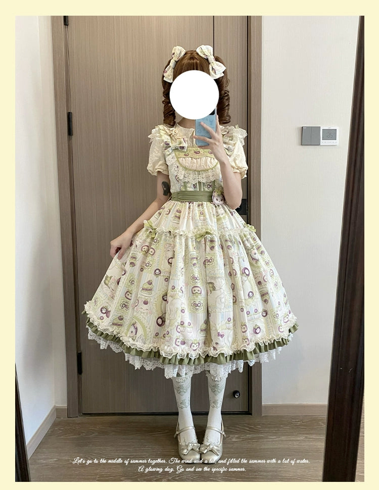 Urtto - Mangosteen Cat - Printed Country Lolita JSK, Pocketed Jacket