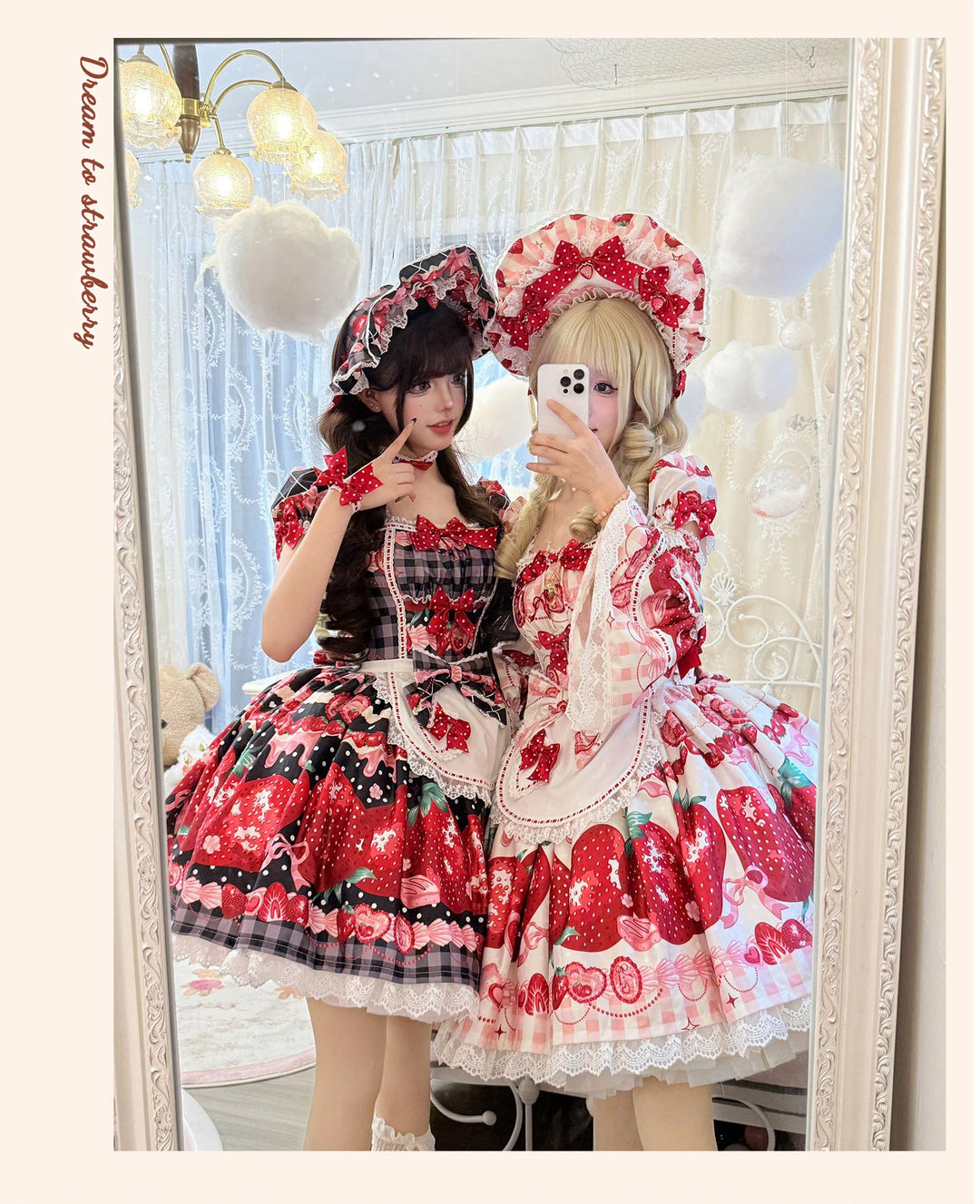 Mengfuzi~Strawberry~Sweet Lolita OP and JSK with Strawberry Print