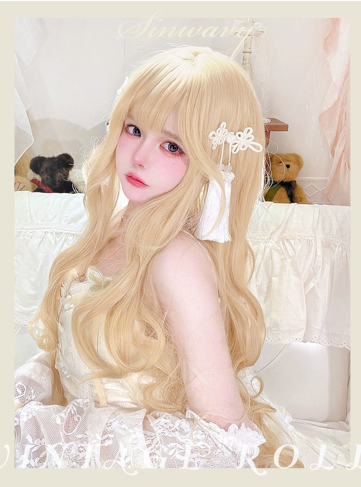 Sinwavy~Elegant Lolita Platinum Wig Long Curly Layered Wig   