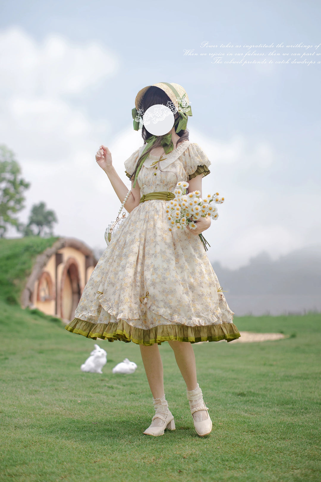 HuTaoMuJK~Green Mountain Wall's Annie~Vintage Lolita Dress Floral Printing Short Sleeve Dress   