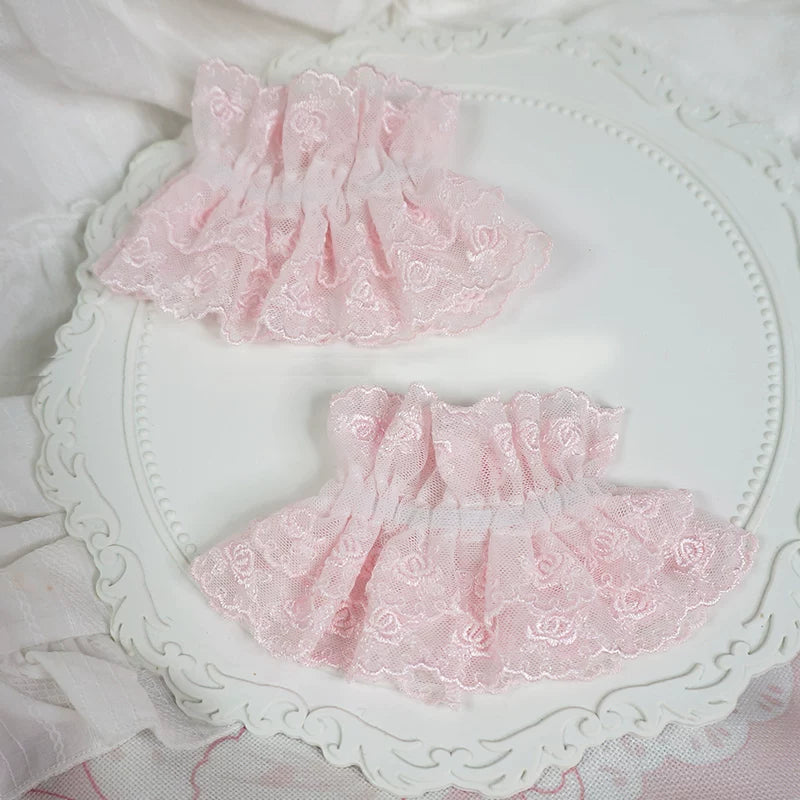 Sakura Pink Sweet Lolita Lace Cuffs, Floral Pendant A Pair of Solid Pink Cuffs