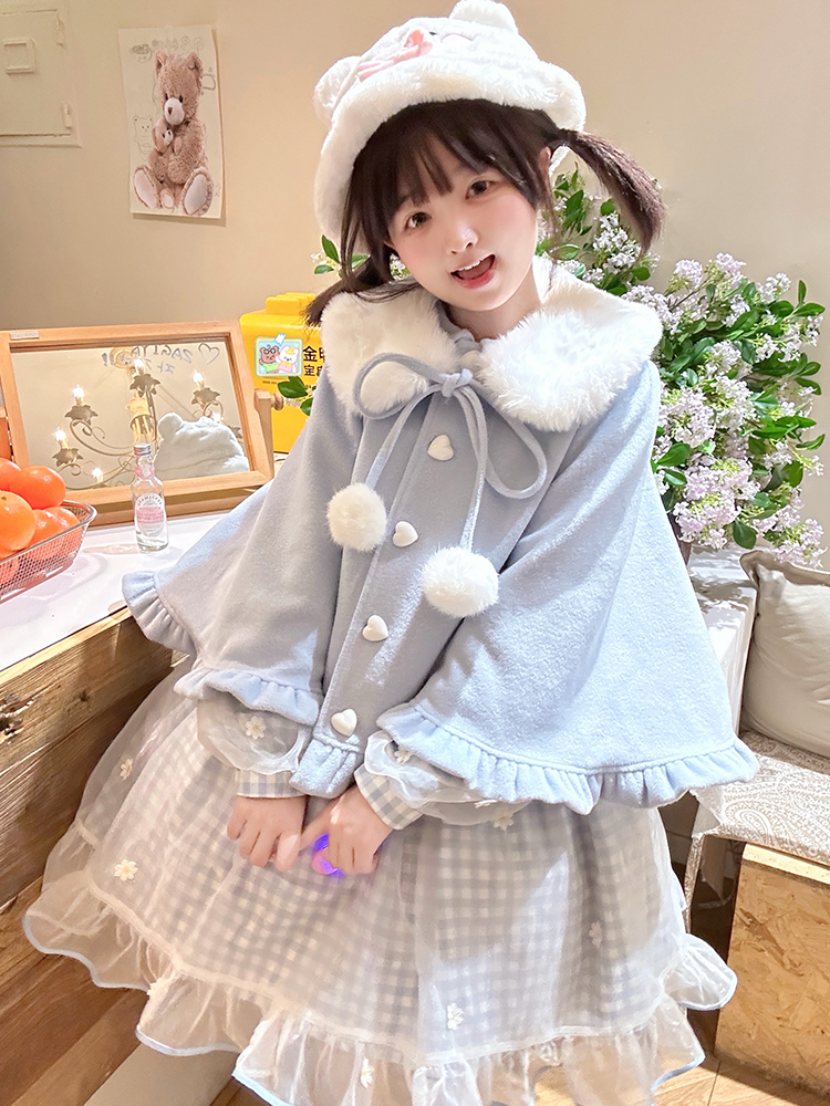 Cloudy Fluffy - Kawaii Lolita Coat, Detachable Plush Collar 44644:816881