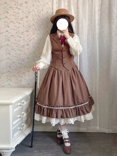 Miss Point~Rose Doll~Elegant Lolita Striped Fishbone Skirt   