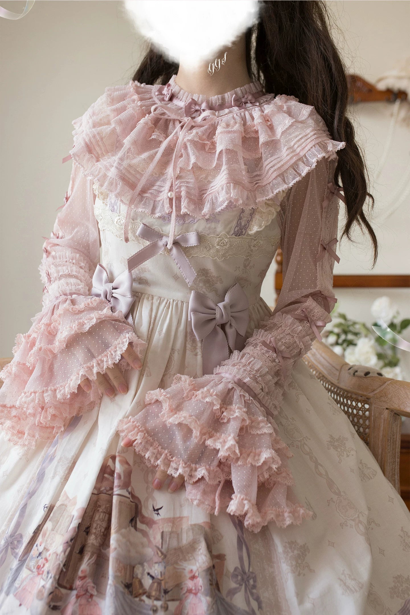 Vernal Feast - Polka Dot Lolita Blouse, Ruffled False Collar