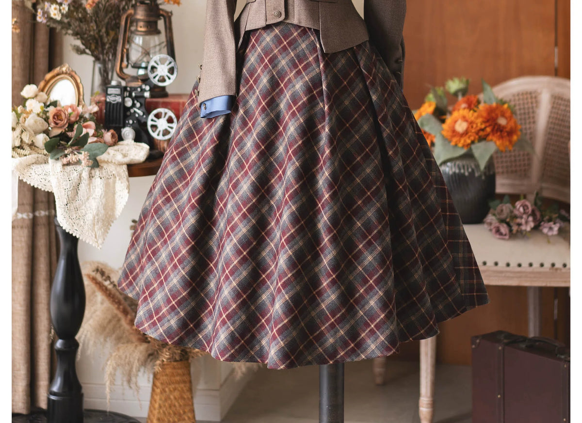 Forest Beats - Elegant Classic Lolita Suspenders Skirt, Plaid Pattern 46082:874435