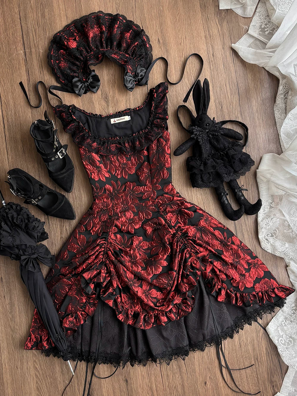 Midnight Lily - Gothic Lolita Lily Jacquard JSK Dress, Drawstring Lift-up Hem (2XL L M S XL XS) 45765:861797
