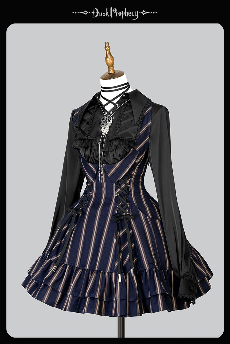 DuskProphecy - Heron - Classic Lolita Striped JSK Dress, Halter Neckline 44313:802902