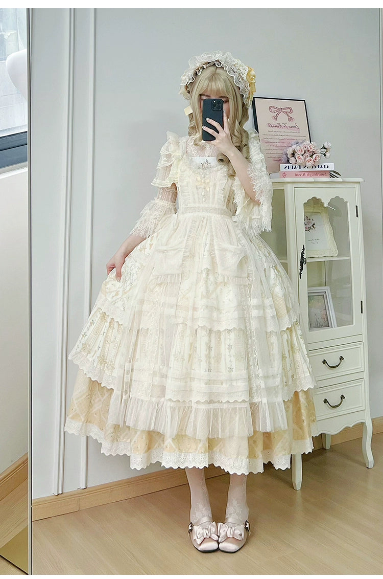 With PUJI~Letter and Poetry Sunflower Matters~Country Lolita JSK Embroidered Printed Lolita Dress   