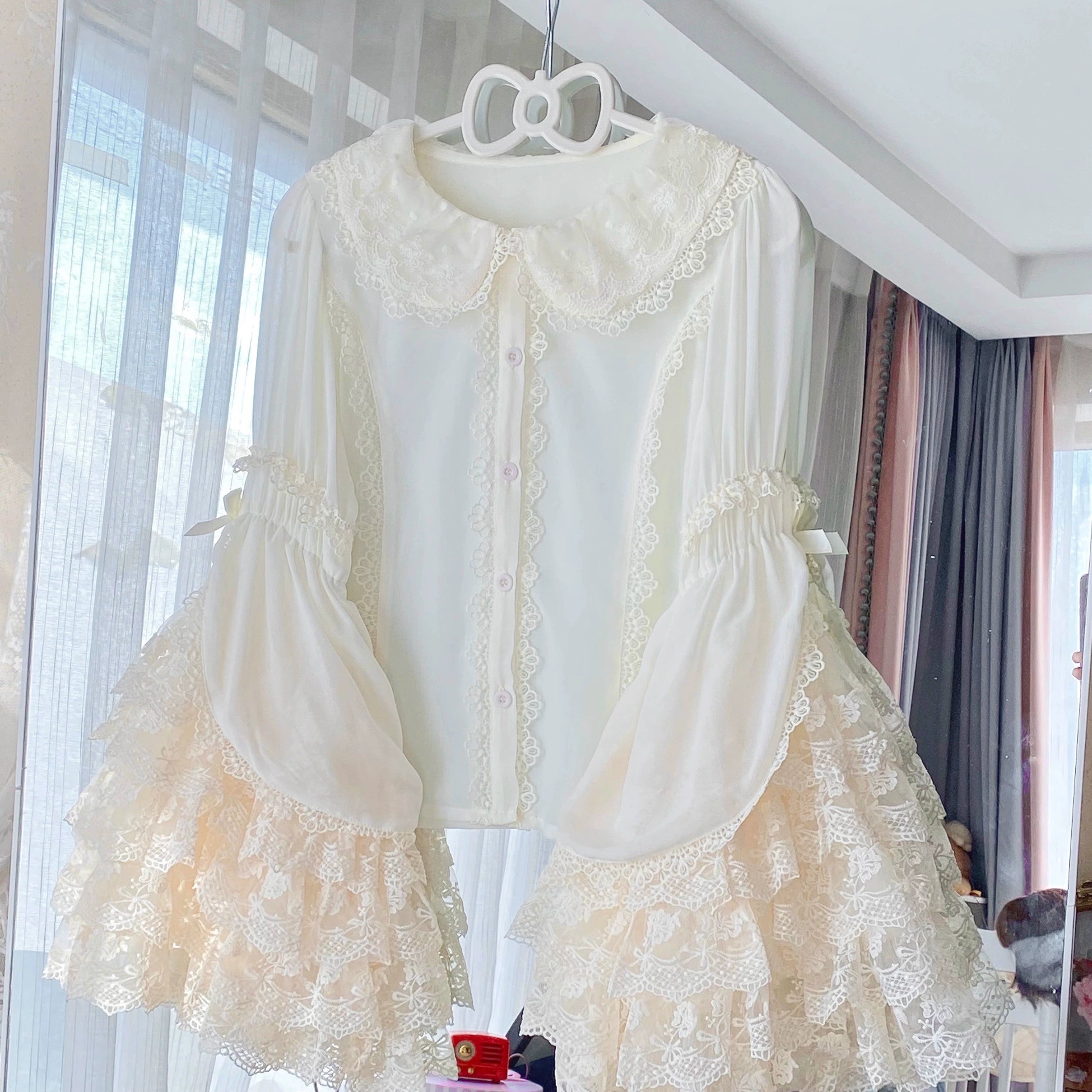 Qianmu - Granulated Sugar - Doll-like Sweet Lolita Lace Blouse, Hime Sleeve (Ivory / L M S XL) 44108:796422