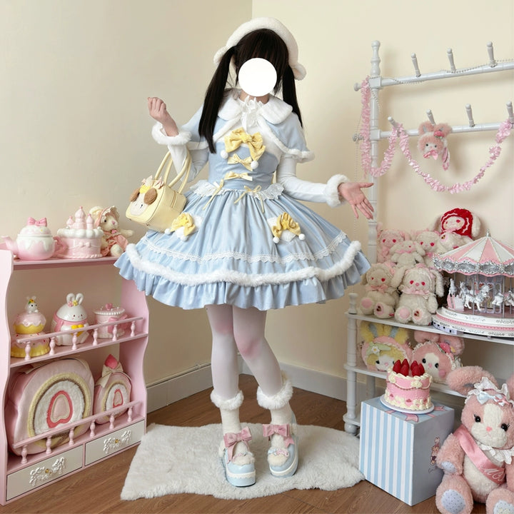 Hanguliang~Christmas Star Wish~Christmas Sweet Lolita JSK Winter Jumper Dress S Blue JSK + cape 