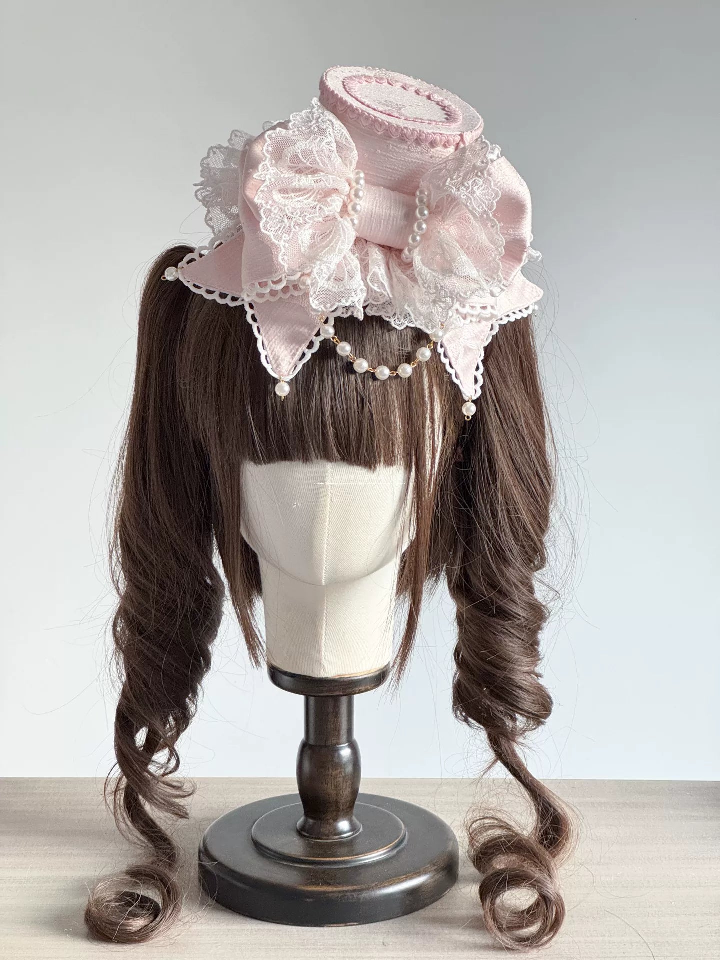 Sweet Lolita Bowknot Top Hat, Lace & Pearl Detail
