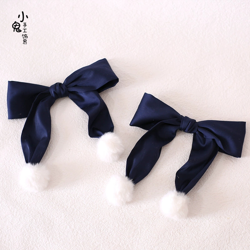 Xiaogui~Sweet Lolita Bow Hair Clips Multicolors a pair of dark blue hair clips  