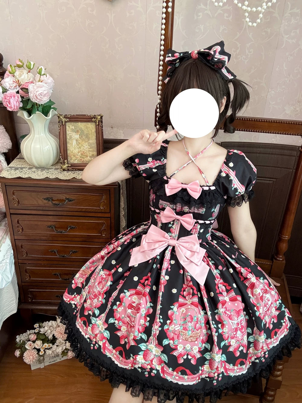 Strawberry Chef - Printed Old School Lolita Dress, Detachable Bows 44505:810385