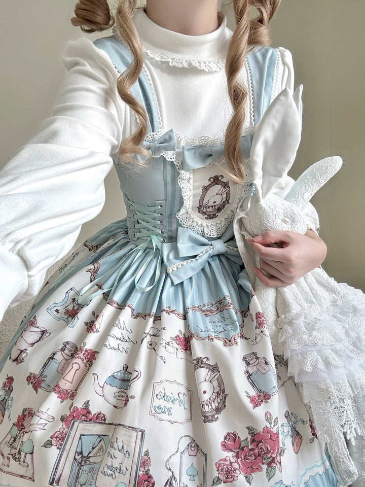 MeowMeow - Rabbit Collection Box - Bunny Print Kawaii Lolita JSK Dress Green JSK S