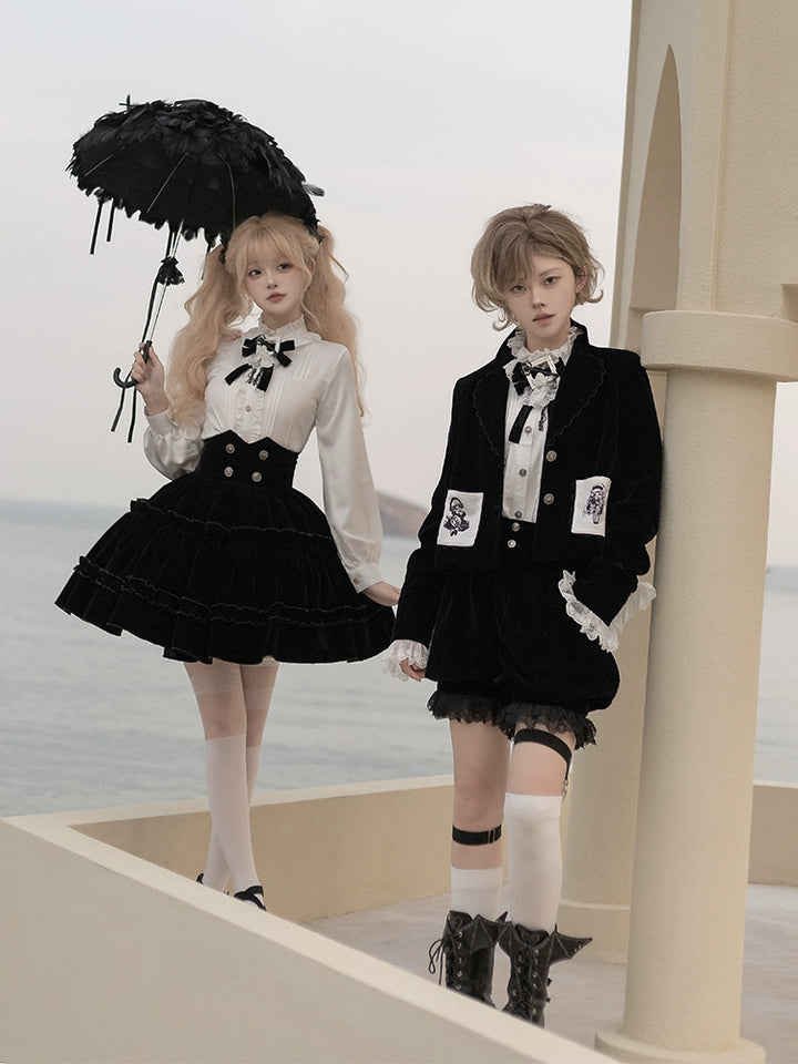 CastleToo~Erosion Heart F-Type~Ouji Lolita Suit Black Velvet Shorts and Skirt