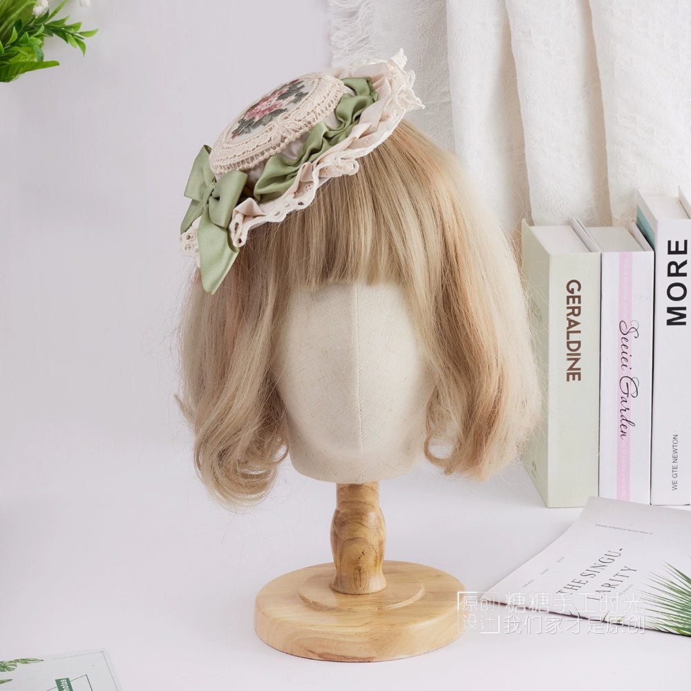 Sugar Time - Sweet Lolita Top Hat, Floral Embroidery