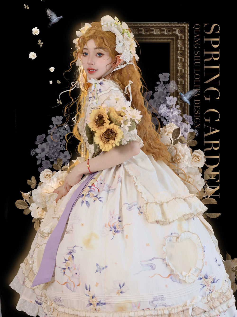 Uncle Wall Original~Bay Rabbit's Tale~Sweet Lolita OP Dress Floral Print 36684:536430
