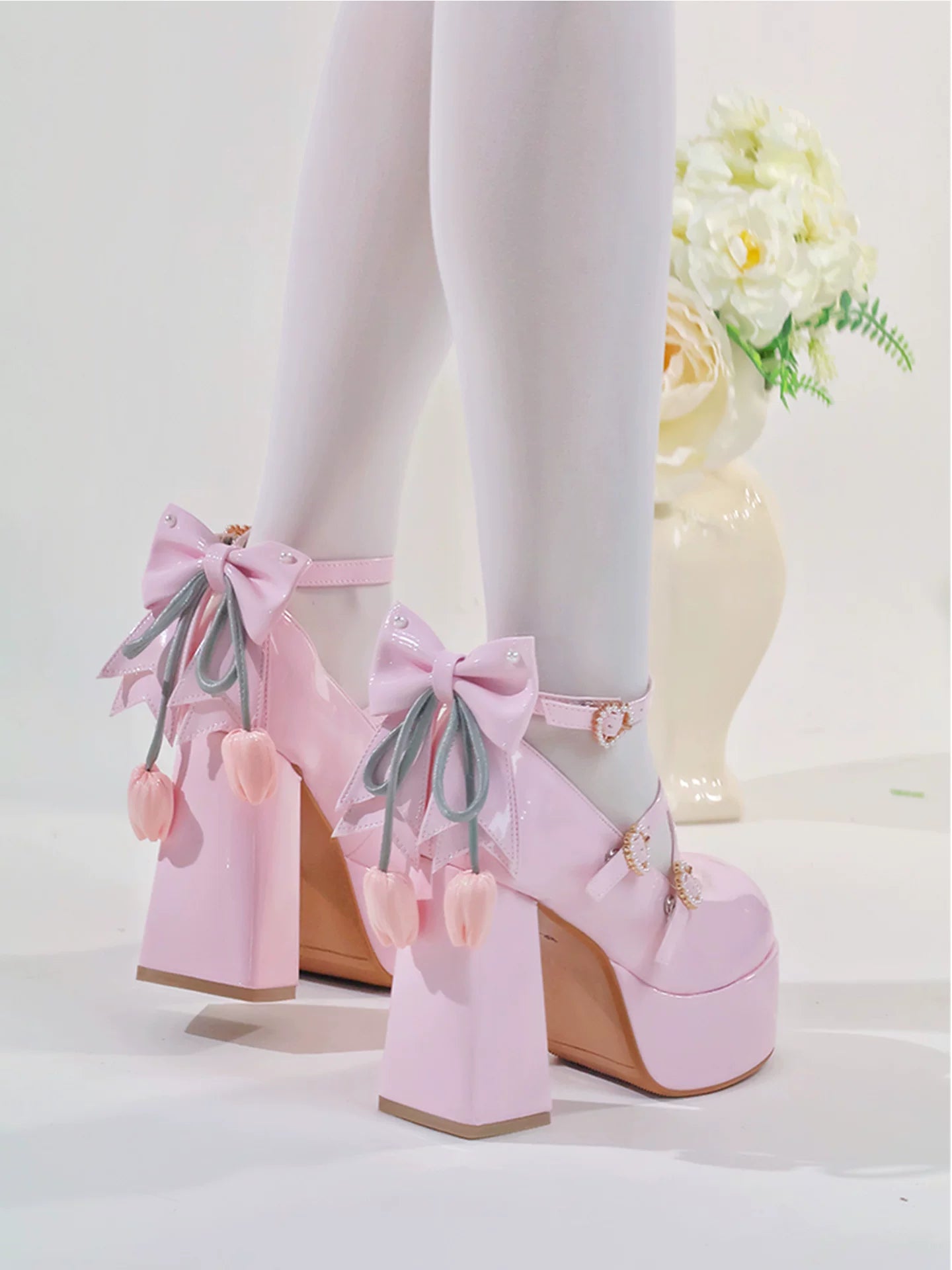 Whispering Tulip - Classic Lolita Heel Shoes, Detachable Tulip Bow 44633:816544