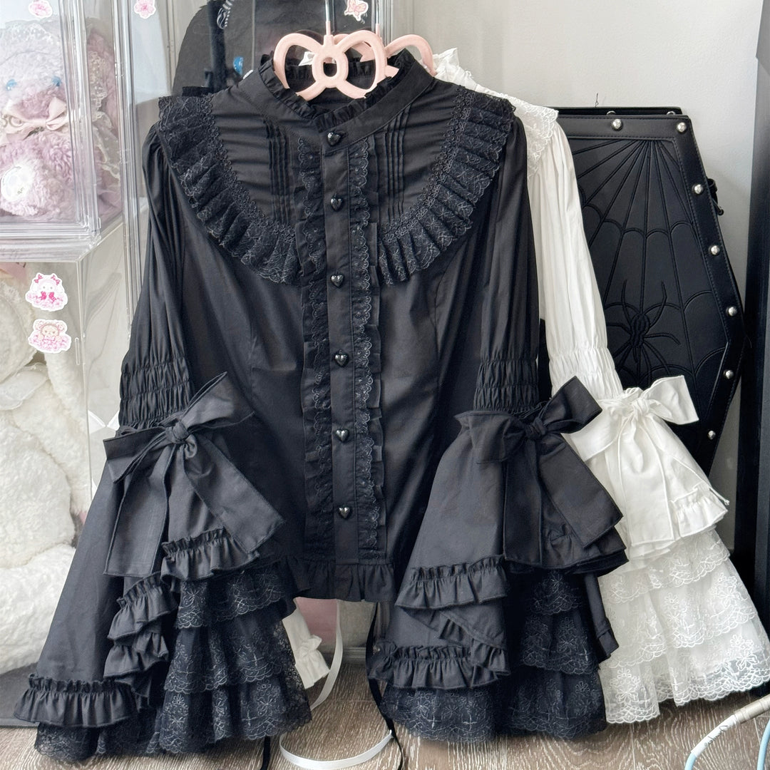 Twilight Zone~Sweet Lolita Blouse Princess Sleeve Shirt Inner Wear XS Black 