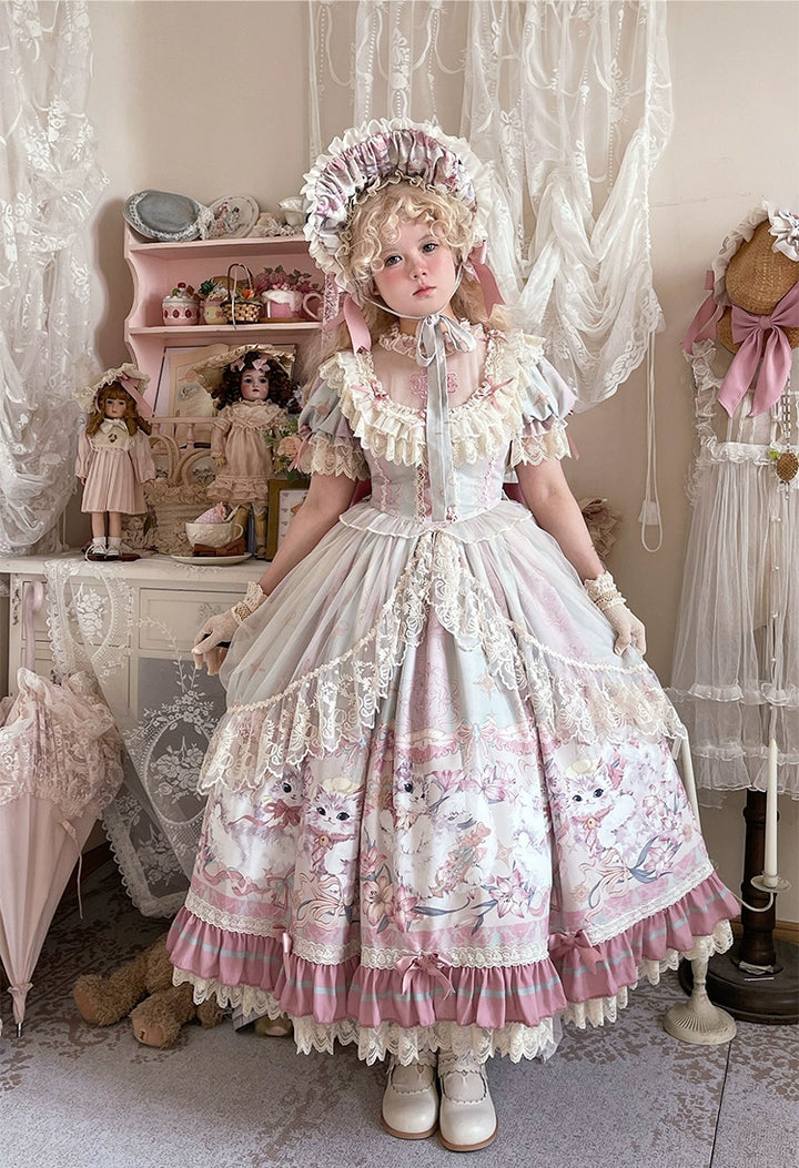 Bolero~Liliana Cat~Sweet Lolita Gorgeous OP Dress with Soft Lace & Organza