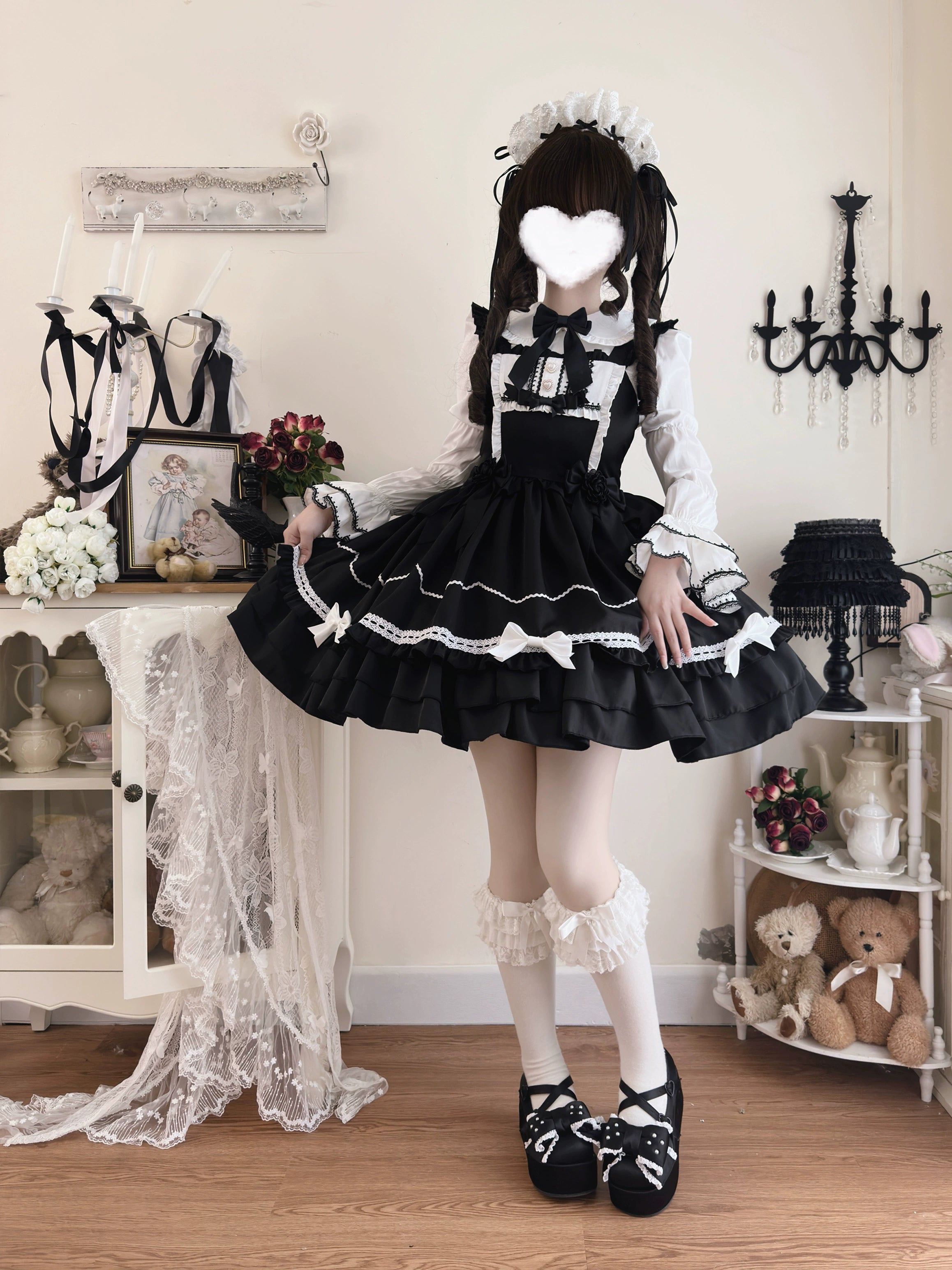 Hanguliang - Paper Shell Cake - Sweet Lolita JSK Dress Summer Dress S Black JSK Only