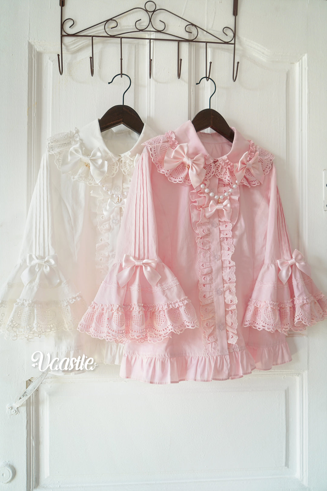 Vcastle~Sweet Crepes~Sweet Lolita Shirt with Princess Sleeves and Bow Chain 42109:726647