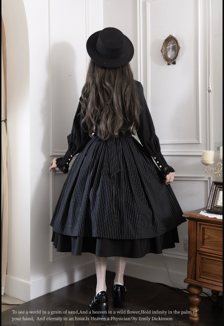 Alice in Wonderland~Love Moon Serenade~Striped Classic Lolita Skirt Preppy Style Commuting Dress