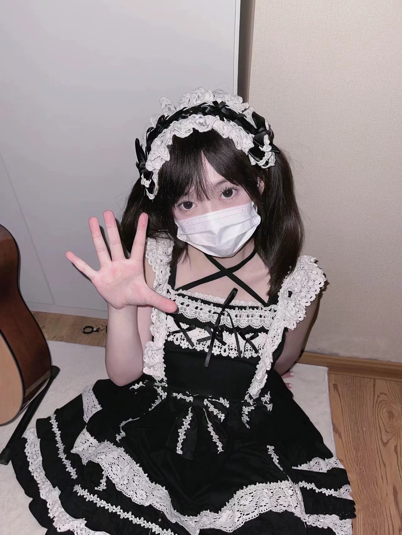 First Generation Doll - Black Old School Lolita Halter JSK Dress with Lace