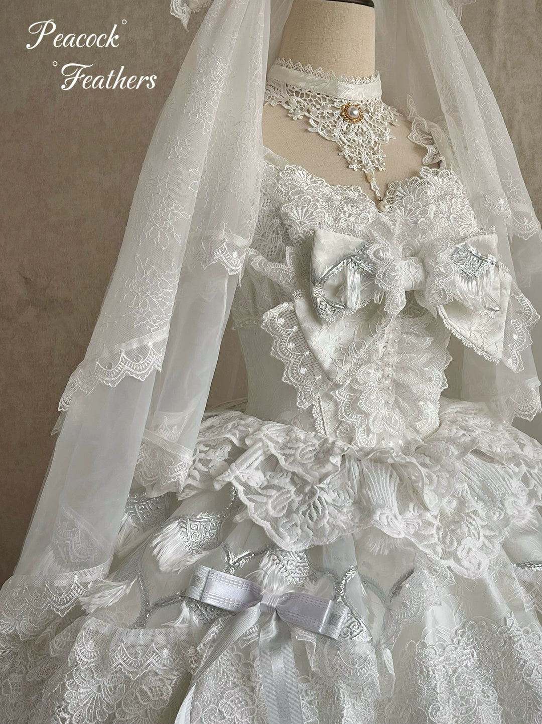 Bridal Wedding Lolita JSK Dress With Detachable Feather Hem