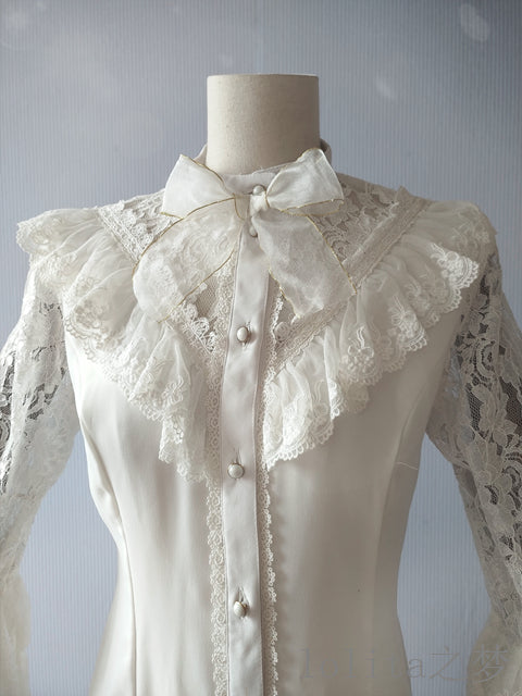 Sweet Angel~Time of the Day~Elegant Lolita Hime Sleeve White Blouse   