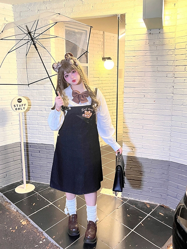 Hard Candy~Plus Size Lolita Dress Denim Skirt Suit 2XL black suspender skirt 