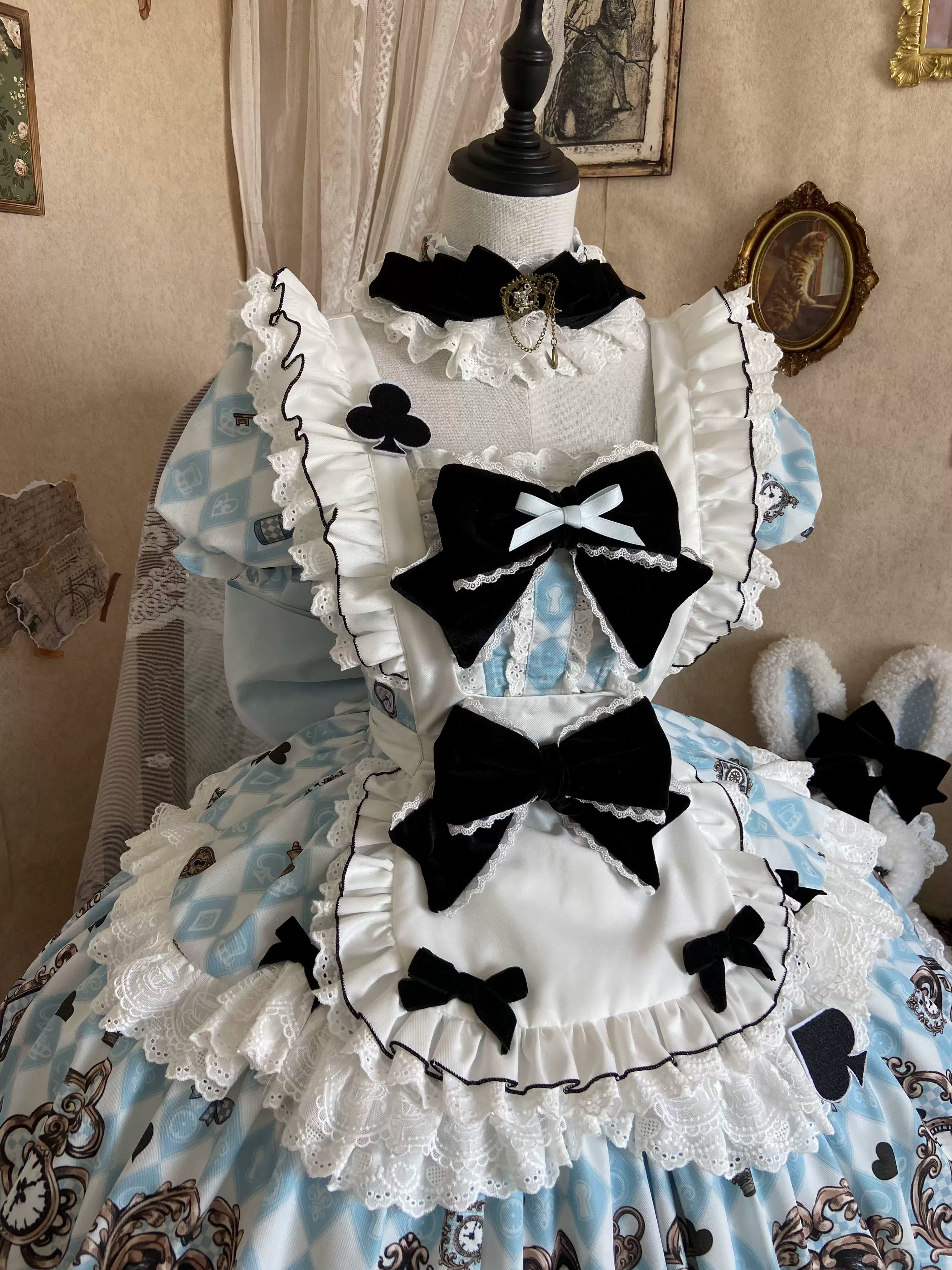 Unnamed Journey - Sweet Lolita Argyle Printed OP Dress with Bunny Details 45510:850406
