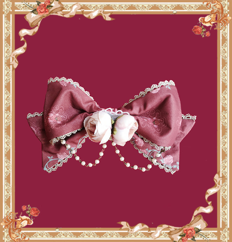 Infanta~Elegant Lolita JSK Dress Tiered Rabbit Prints Middle Split Dress S Red Brooch -Free size 