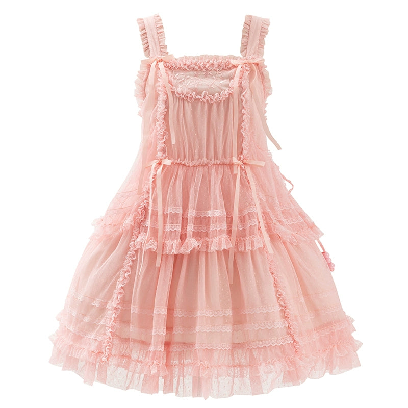 (BFM)Polyhymnia~Secret Forest~Classic Lolita JSK Dress Multi-layered Dress Summer Gauze Dress In stock Pink- Short version - S 36800:528808