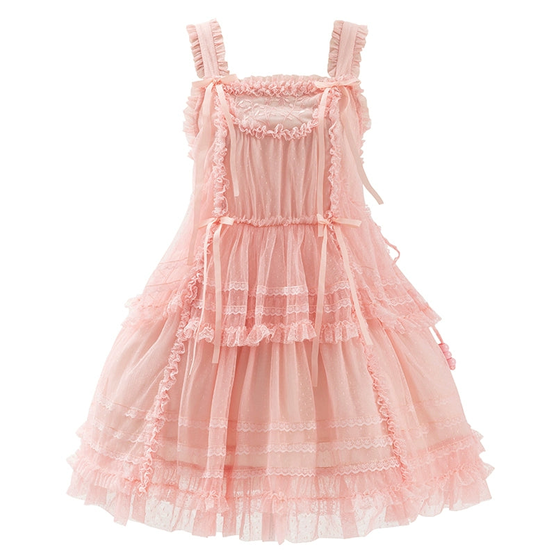 (BFM)Polyhymnia~Secret Forest~Classic Lolita JSK Dress Multi-layered Dress Summer Gauze Dress In stock Pink- Short version - S 
