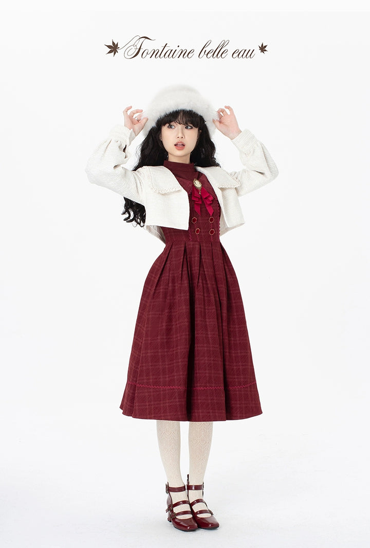 ZeeYe~Maple Dan Bai Lu~Classic Lolita Plaid Dress Long Sleeved OP 41384:692710