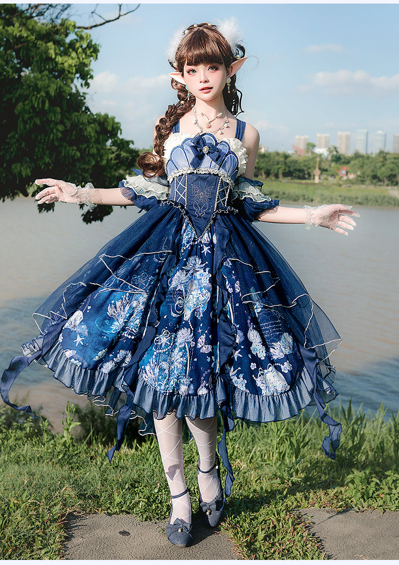 YingLuoFu - Original Elegant Lolita Blue Lolita JSK JSK only S