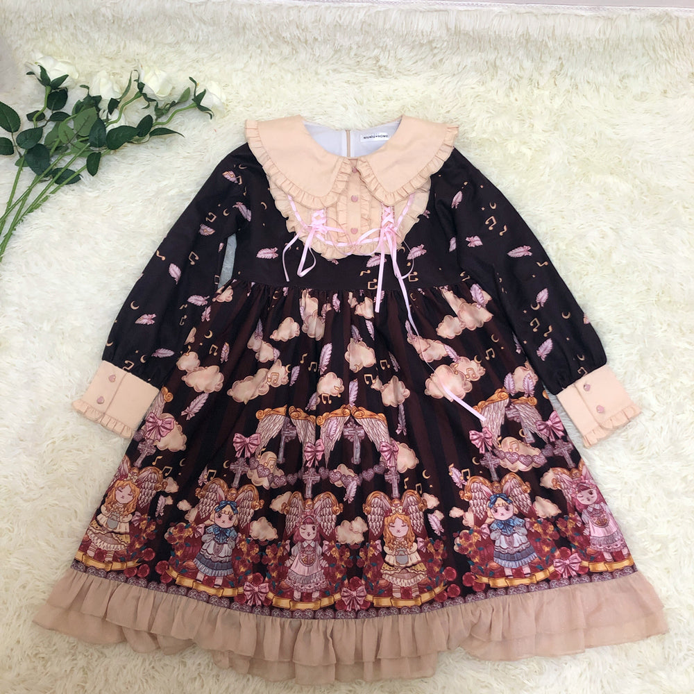 Niu Niu - Heavenly Movement - Plus Size Lolita OP Dress Vintage Long Sleeve 2XL wine red