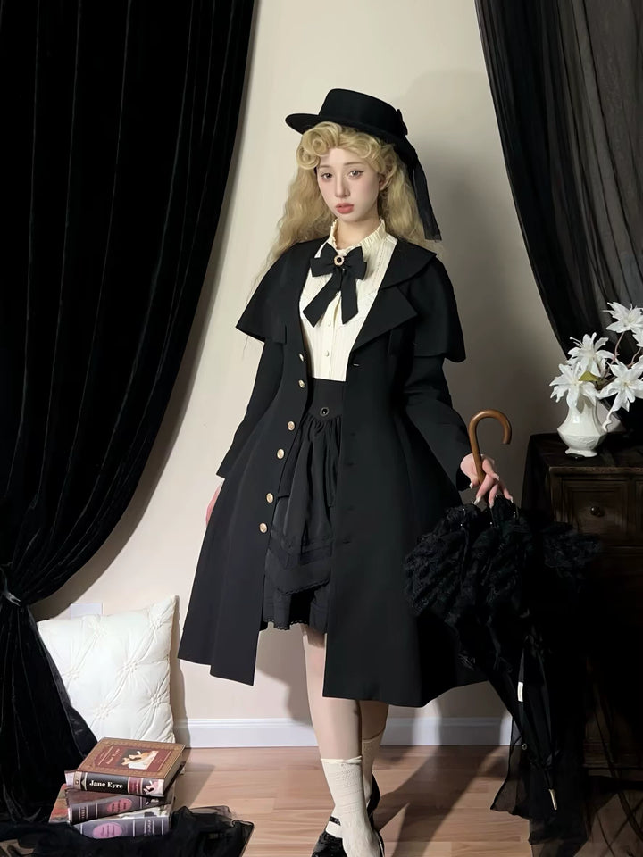 Uncle Wall Original~Rich Heiress~Elegant Black Lolita Coat with Detachable Cape