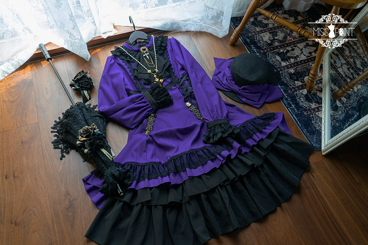 Miss Point~Perintz Manor~Gothic Lolita OP Long Sleeve Retro Lolita Dress 39904:642738