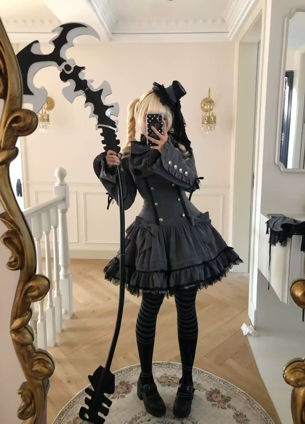 Phantom Kitty - Old School Lolita Low Waist OP Dress, Lace & Bow