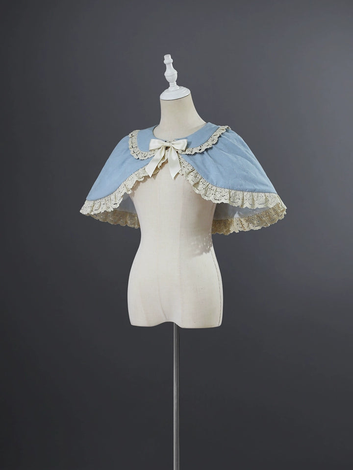 To Alice~Dear dolls~Old School Lolita Three-Tiered Suspender Dress Set S Haze blue cape 