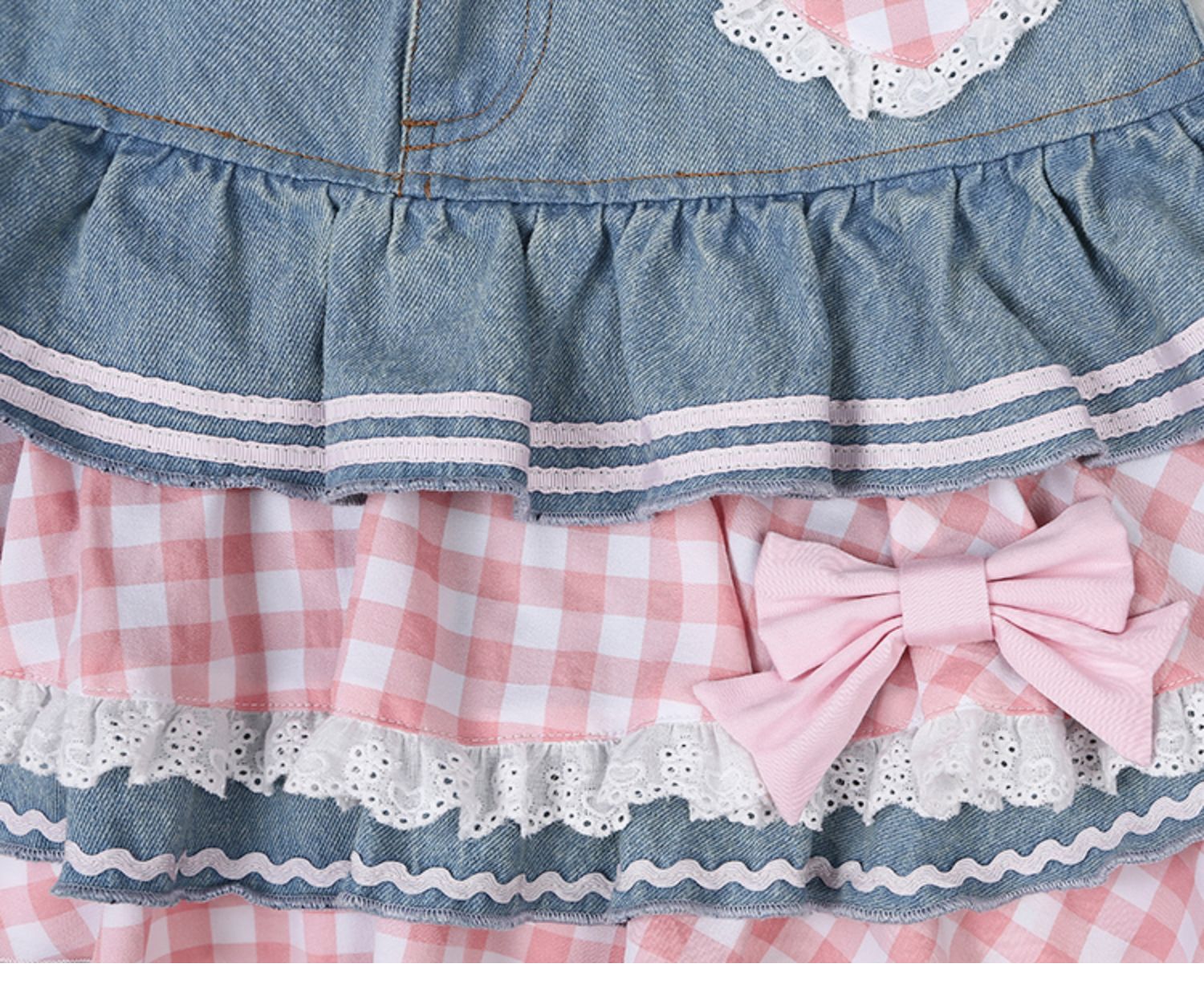 Cute Blue Half Skirt with Butterfly Bow and Plaid